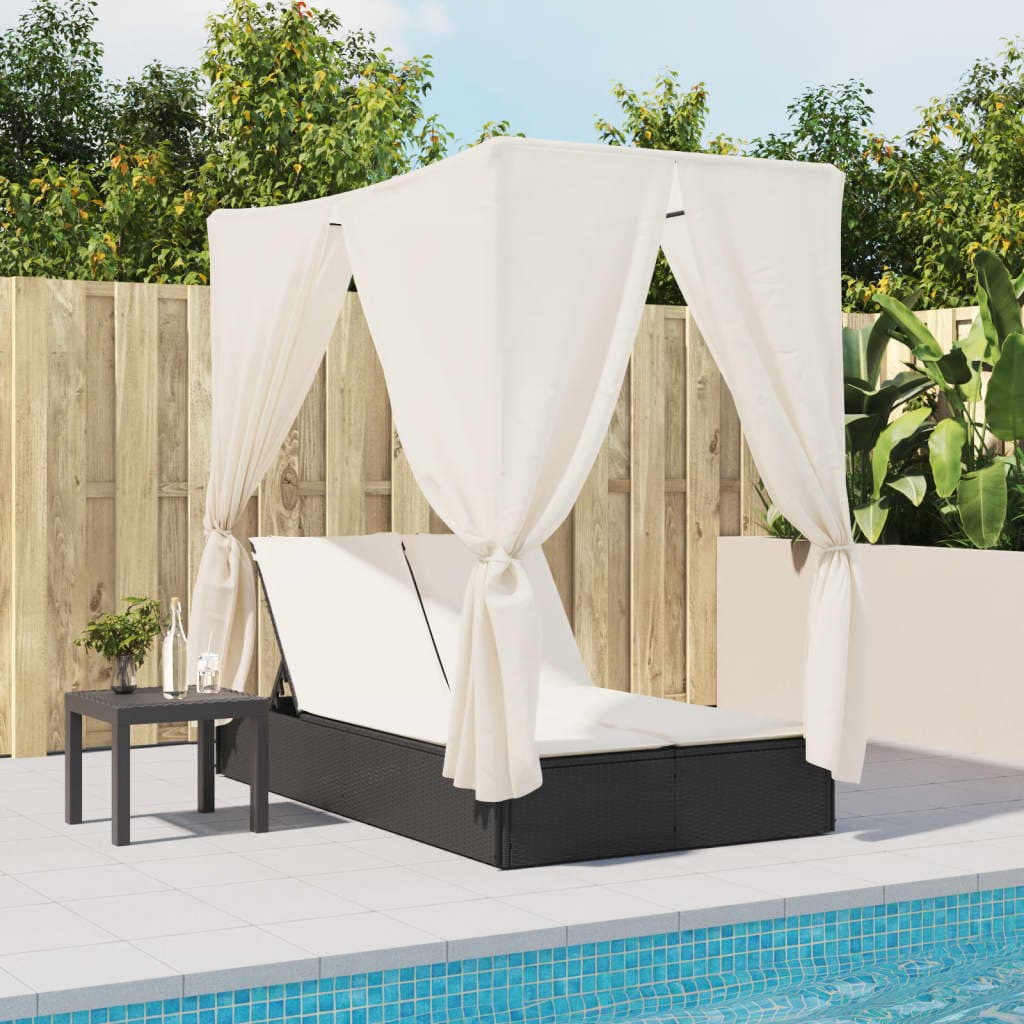 Synthetic Rattan Double Canopy Sun Lounger Daybed