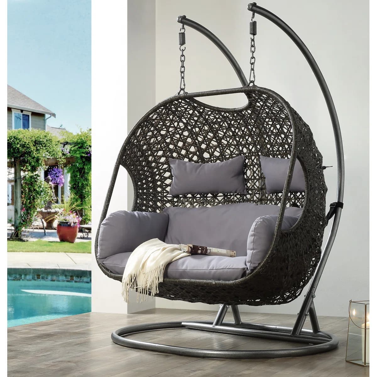 Double Synthetic Rattan Egg Swing Chair