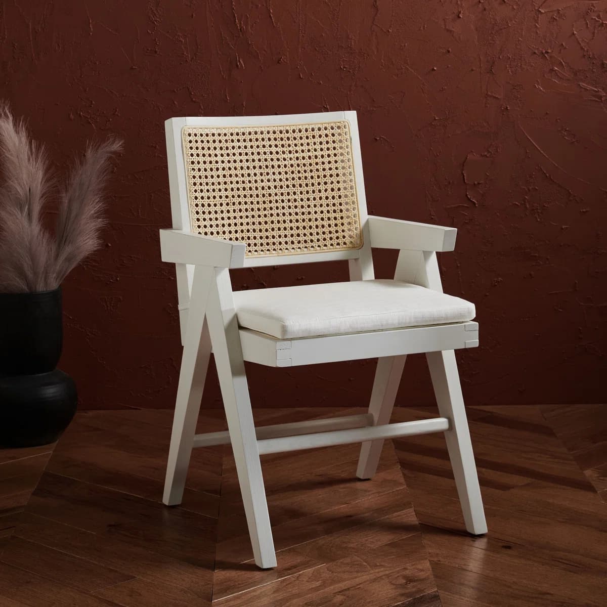 Wooden Chair with Rattan Back & Armrests