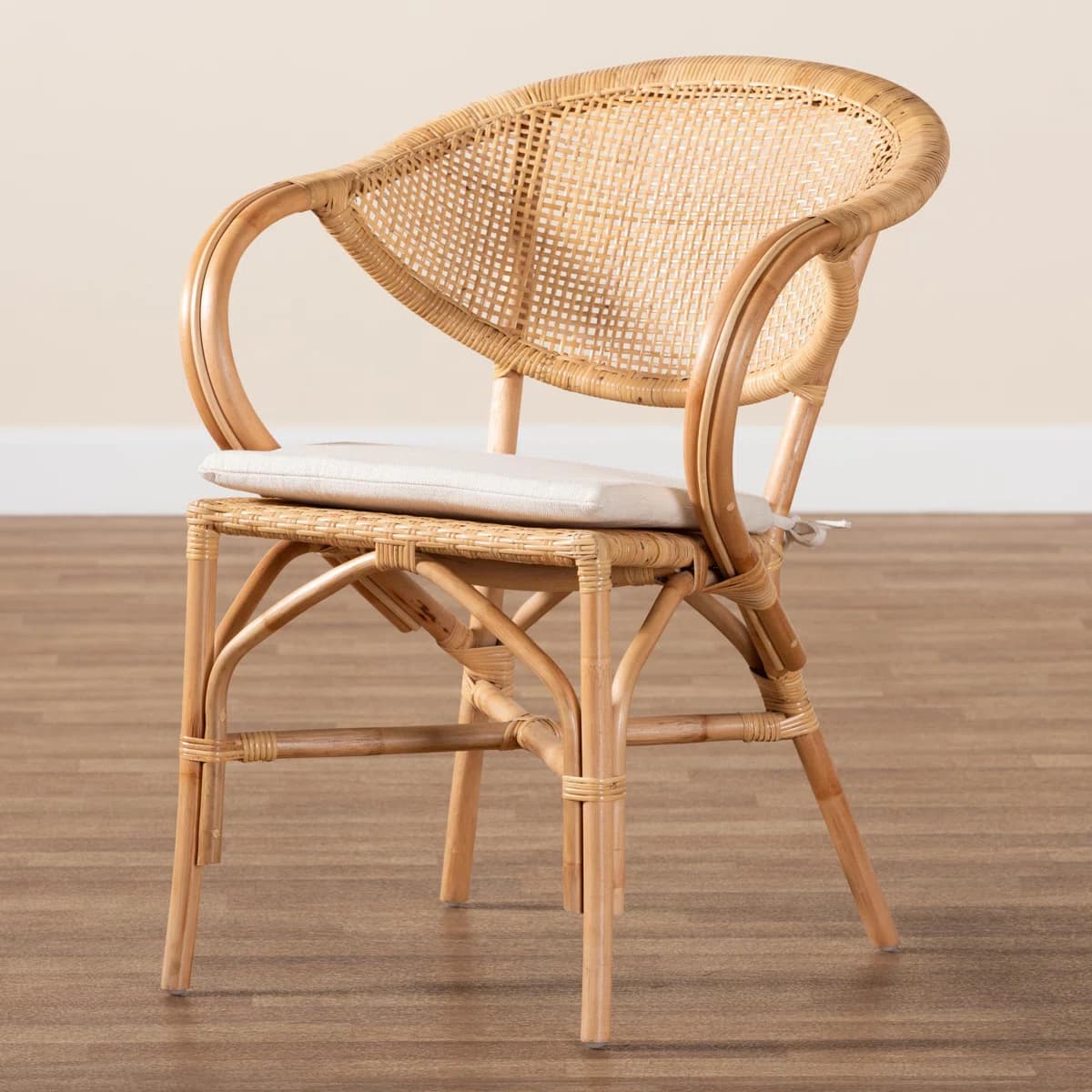 Handmade Natural Rattan Chair with Seat Cushion
