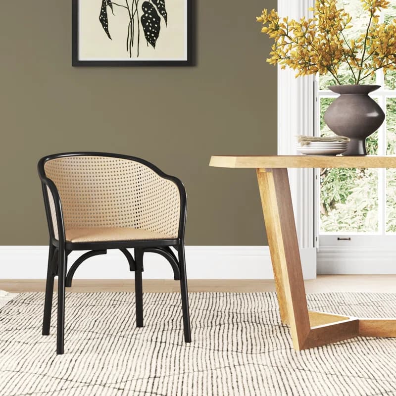 Minimalist Rattan Café Chair with Woven Back & Black Frame