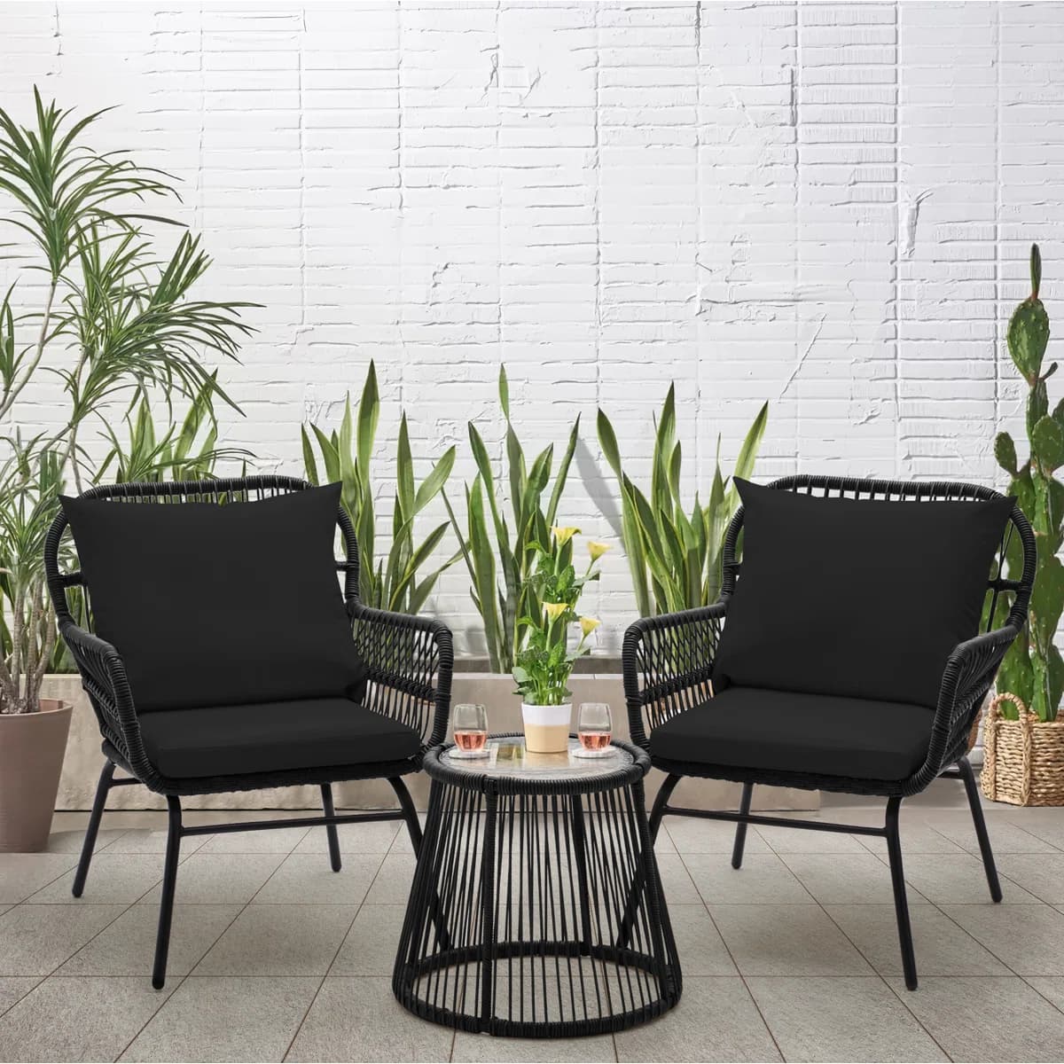 3-Piece Rattan Patio Chair Set