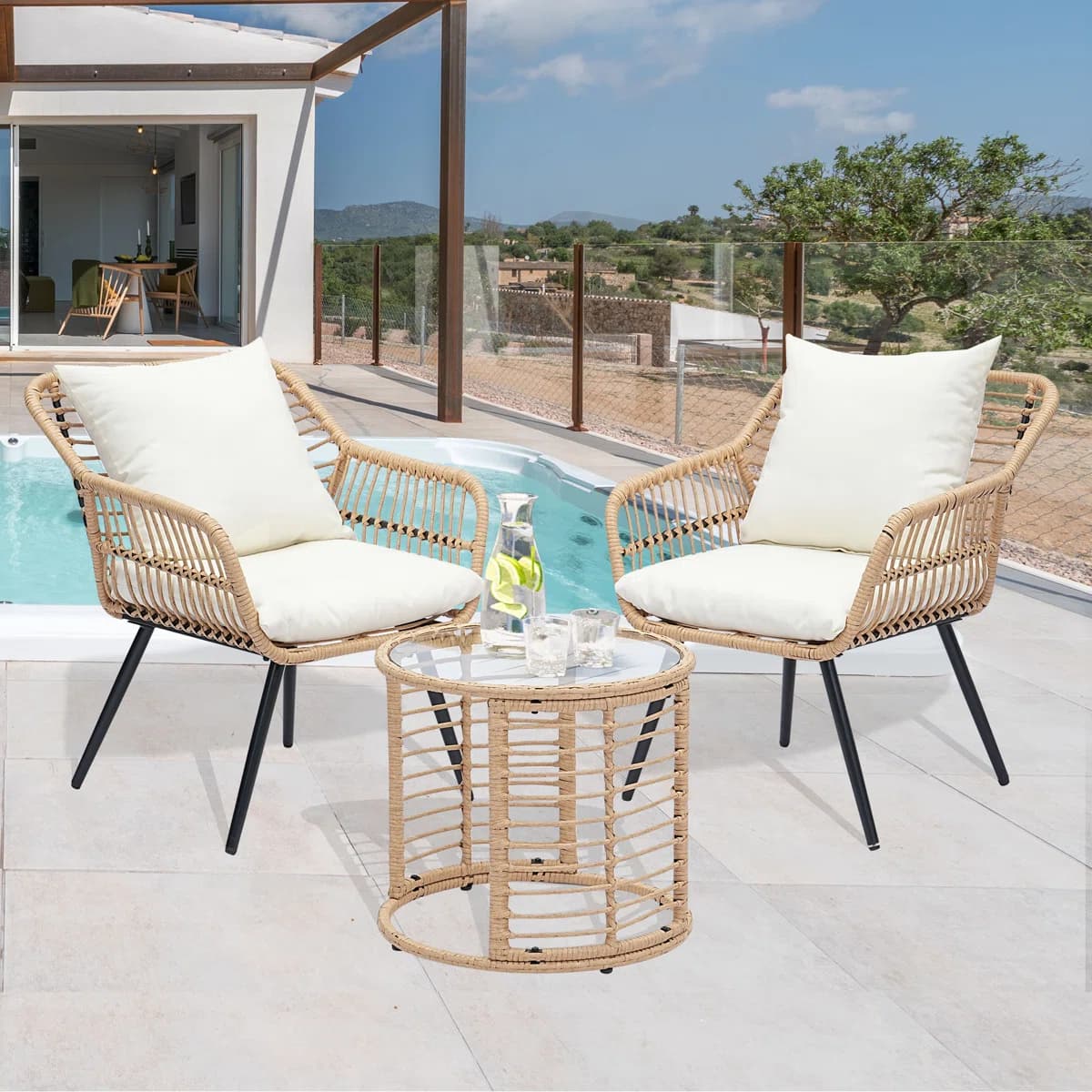 Natural 3-Piece Rattan Patio Chair Set