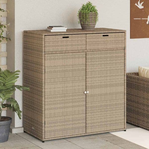 Synthetic Rattan Outdoor Storage Cabinet with Drawers